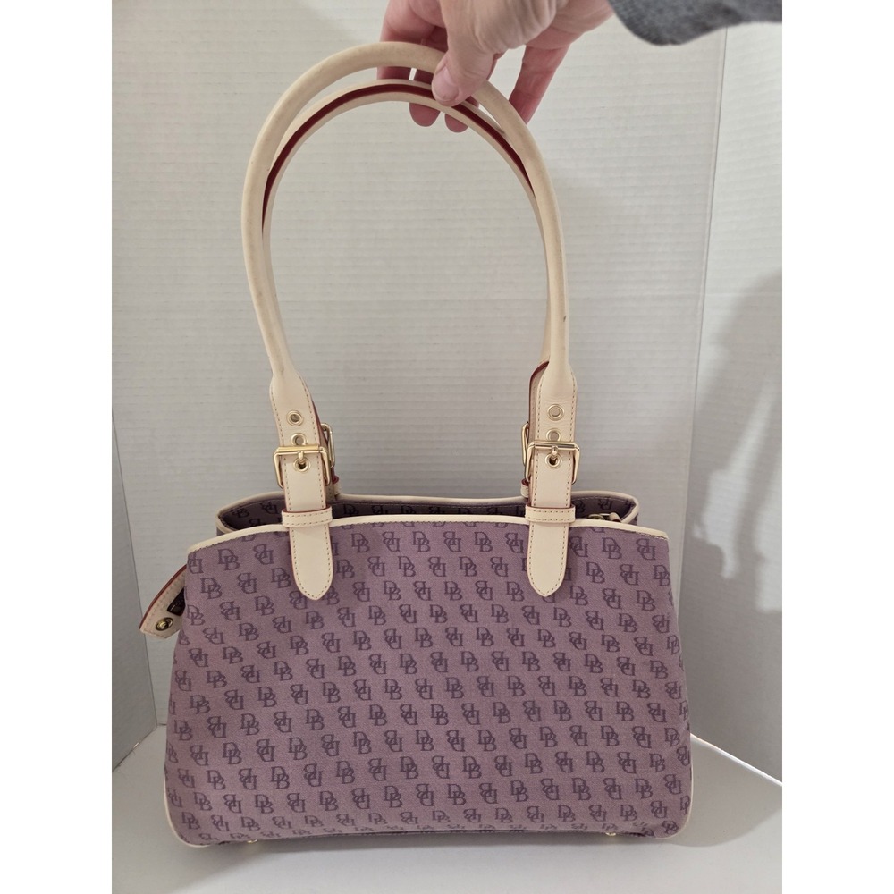Vintage Dooney & Bourke Lavender Canvas Shoulder Bag With Buckle Straps